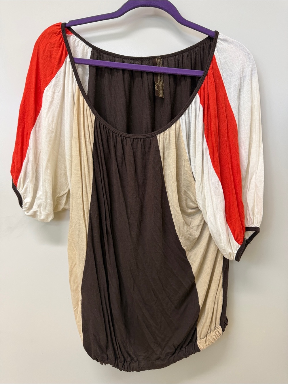 Piace Color Block Scoop-Neck Tunic in Brown, Cream & Orange
